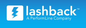 Performline and LashBack logos on blue background