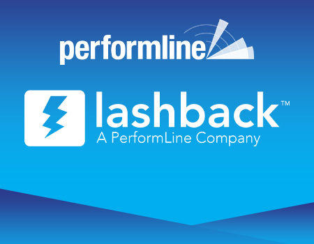Performline and LashBack logos on blue background