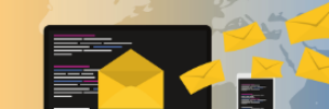 Email icons flying out of a laptop monitor
