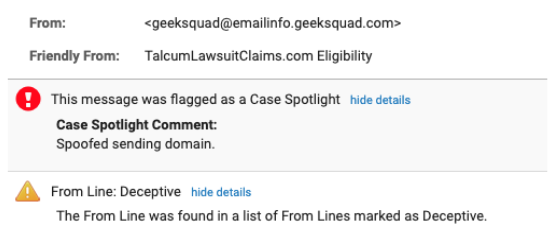 LashBack ComplianceMonitor flagging a deceptive "From Line" in an affiliate email