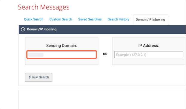 Type in the name of the sending domain or IP address you want to obtain deliverability/inboxing metrics for