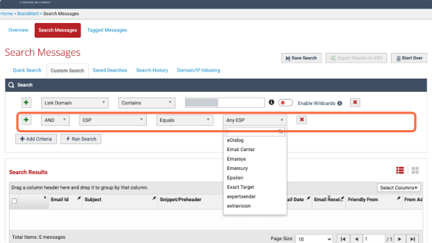 Choose which ESP criteria you would like to search for