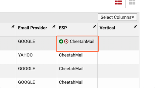 View the ESP data for each email returned in your report