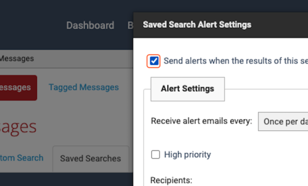 Check "Send alerts when the results of this search change"