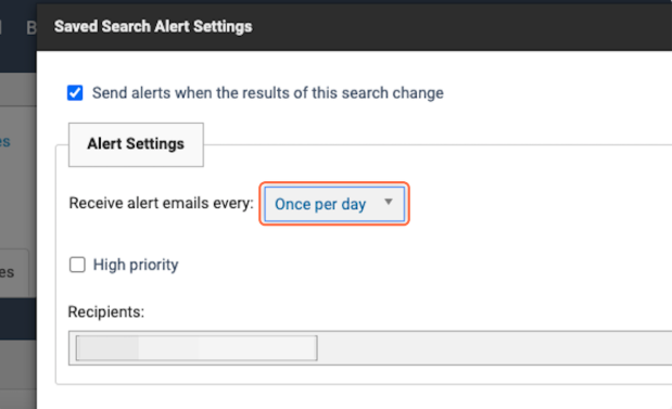 Choose your notification frequency from the dropdown menu