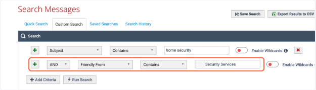 friendly from has been automatically added to your search criteria